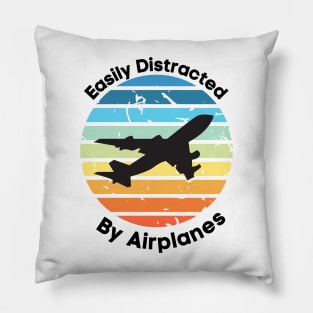 Easily Distracted by Airplanes, Gift for Airplane Lover, Aviation Shirt, Funny Pilot Shirt, Retro Vintage Plane, Aviator Shirt Birthday Gift Pillow