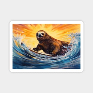 Sloth Surfer Sunset Magnet
