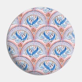 Art Deco Fresco in Sky Blue and Coral Pin