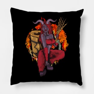 Female Krampus Girl Christmas Horror Pillow