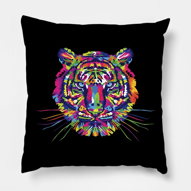 Colorful Abstract Tiger Pillow by Alienated