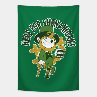 Here for Shenanigans Leprechaun Drinking Beer for St  Patrick's Day Tapestry