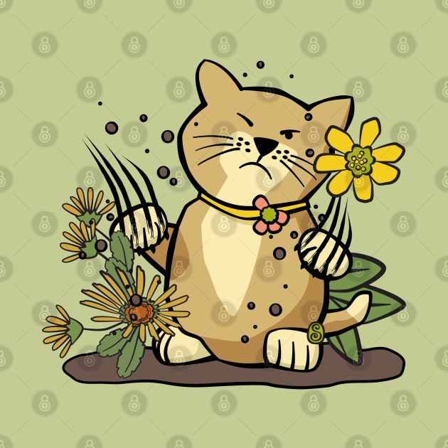 Angry Cat in Flower Garden by Sue Cervenka