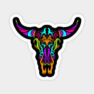 Stylized Cow Longhorn Skull Painting Day Of The Dead Magnet