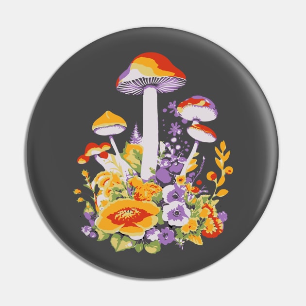 Cottagecore Mushrooms And Flowers Pin by Norse Magic