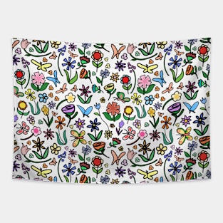 Cute Cartoon Flowers and Butterflies Tapestry