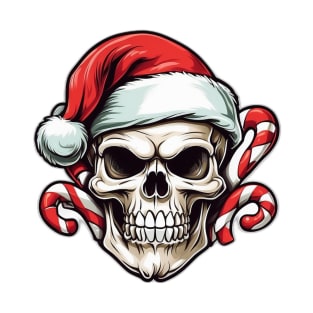 Skull, Santa Hat and Candy Canes T-Shirt