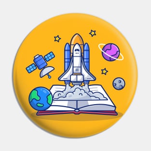 Space Shuttle With Book, Satellite And Planets Pin