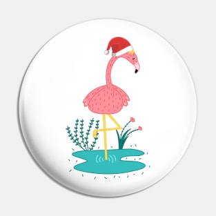 Cute Pink Flamingo Wear Santa Hat Pin