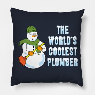 World's Coolest Plumber Snowman White Text Pillow