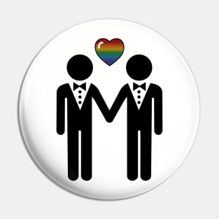 Gay Silhouette Grooms with Rainbow Colored Pride Heart Pin