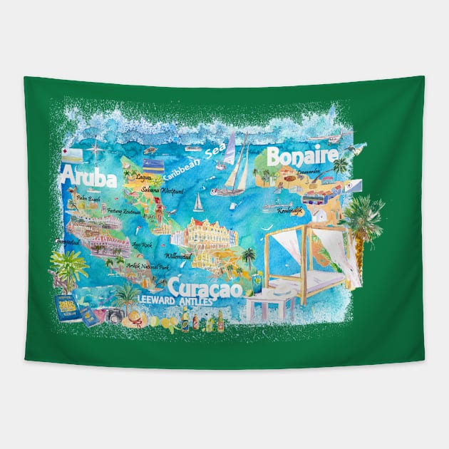 Aruba_Bonaire_Curacao_Illustrated_Travel_Map_with_RoadsXS Tapestry by artshop77