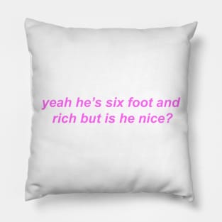 "is he nice?" Y2K inspired slogan Pillow