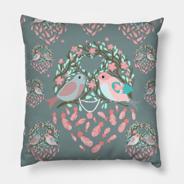 Love is in the air Spring Birds 03 Pillow by Arch4Design