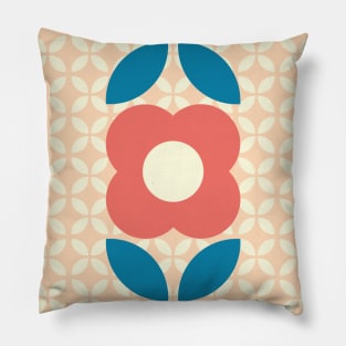 Retro Flower, Geo Pattern Coral, Blue, Peach, Yellow Pillow