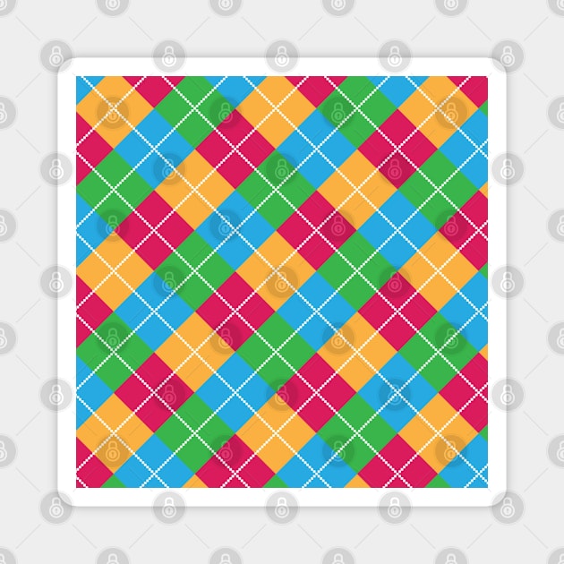 Colourful Grids with White Dots Stripes Magnet by MarjanShop