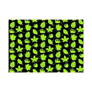 Bright  Green Graphic Nature Pattern on Black Background T-Shirt