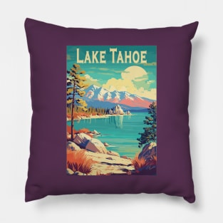 Lake Tahoe National Park Vintage Travel Poster Pillow