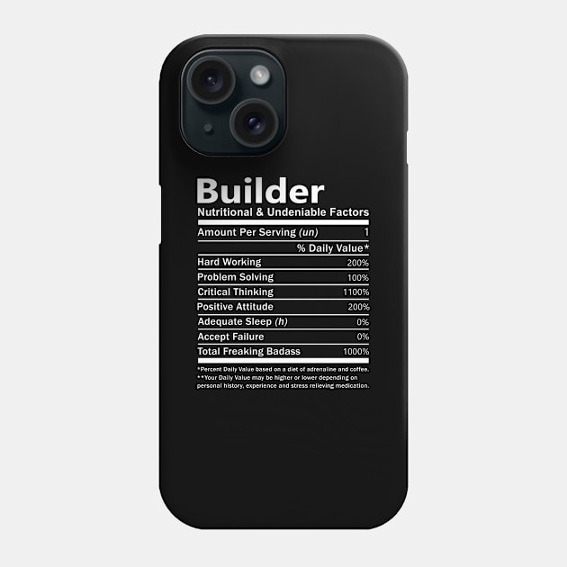 Builder T Shirt - Nutritional and Undeniable Factors Gift Item Tee Phone Case by Ryalgi