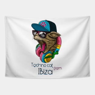 Techno cat from Ibiza - Catsondrugs.com - Techno Party Ibiza Rave Dance Underground Festival Spring Break  Berlin Good Vibes Trance Dance technofashion technomusic housemusic Tapestry