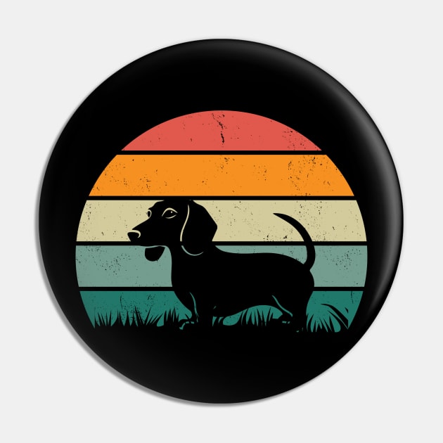 Sausage Dog in a Retro Sunset Pin by Prints of England Art