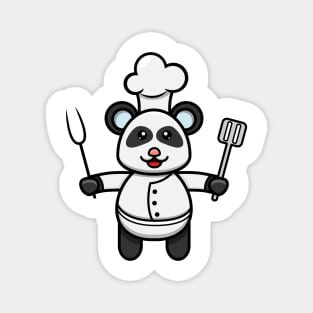 Sticker and Label Of Cute Baby Panda Wearing Chef Costume Magnet