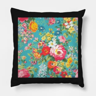 Cheerful Wildflowers, Blue, Orange, Pink  Flowers Pillow