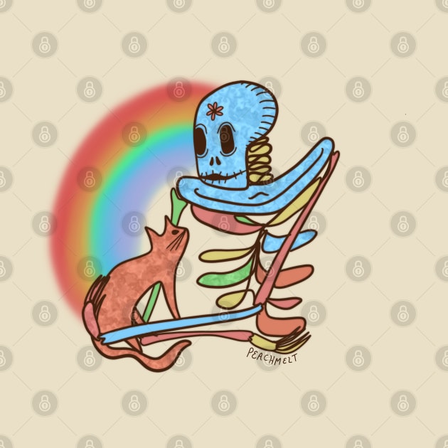 Rainbow Skeleton and Cat Friend by Peach Melt