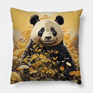 Panda Bear and Yellow Flowers Pillow