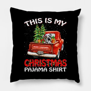 This Is My Christmas Pajama Shirt English Bulldog Truck Tree Pillow