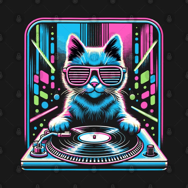 Retro Cat DJ Disco Rave Glow Party Music Funny Cat by KsuAnn