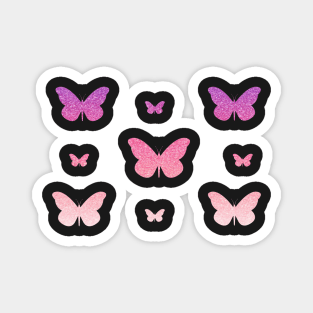 Pink Ombre Faux Glitter Butterflies Magnet