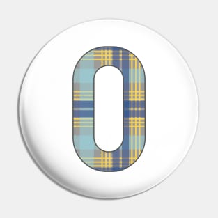 Monogram Letter O, Blue, Yellow and Grey Scottish Tartan Style Typography Design Pin