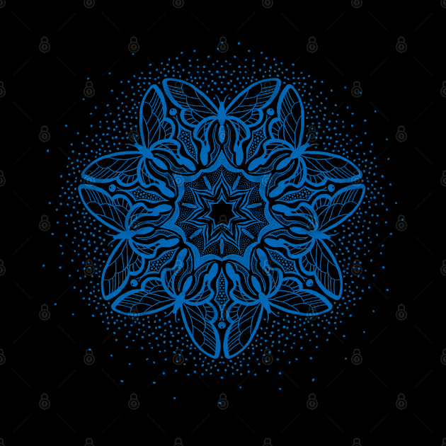 Symmetric Butterflies - Mandala Design - blu by PacPrintwear8