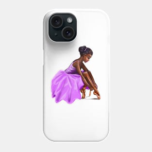 Ballerina dancer lacing her pointe shoes African American woman getting ready to dance ballet Phone Case