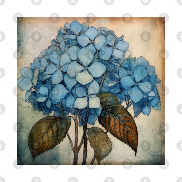 Simple Blue Folk Art Hydrangea Flower by EpicFoxArt