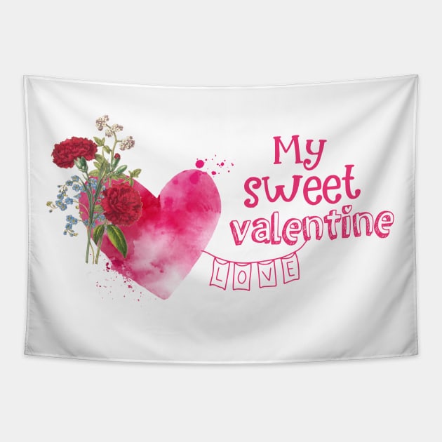 Sweet Valentine's Heart with Flowers Tapestry by Biophilia