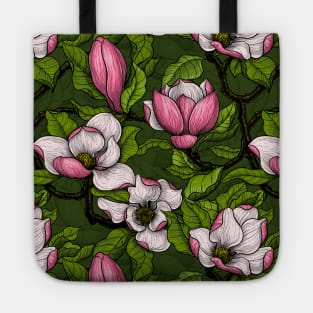 Blooming magnolia on dark green Tote