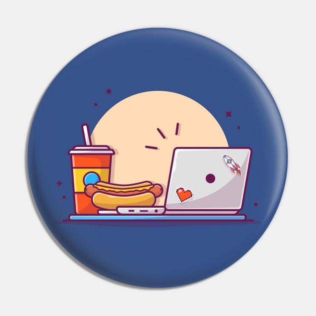 Tasty Hotdog with Mustard, Soda and Online Laptop Cartoon Vector Icon Illustration Pin by Catalyst Labs