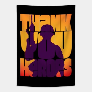 Thank You Heroes Soldier with Weapons Tapestry