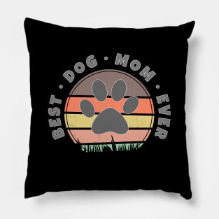 Best Dog Mom Ever Retro Sunset Vector Graphics v.3 Pillow