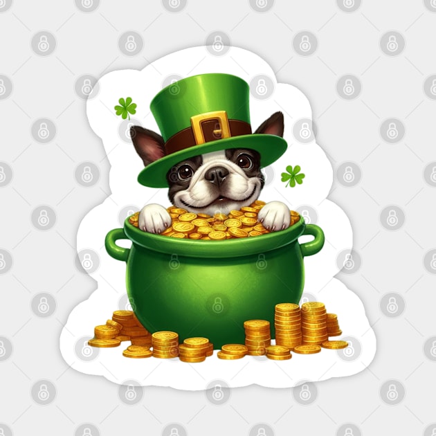 St Patricks Day Boston Terrier Dog Magnet by Chromatic Fusion Studio