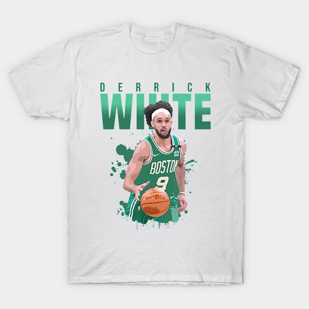 Derrick White #9 Boston Celtics cartoon signature 2023 T-shirt