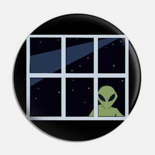 Funny Alien In Window Tee UFO Abduction Pin