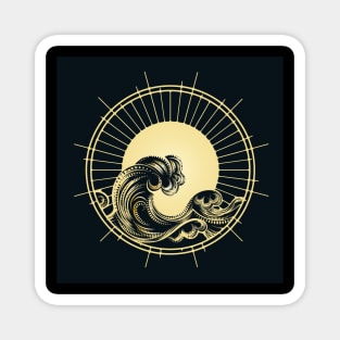 Golden Ocean Wave in Sunlight Circle Magnet