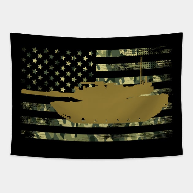 M1 Abrams Military Battle Tank Camo American Flag Tapestry by SnugFarm
