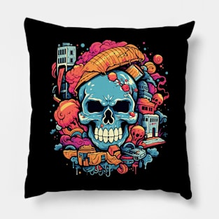 Skull crazy doodle classic tshirt Pillow