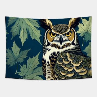 Great Horned Owl Aminst The Leaves Tapestry