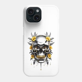 Chrome Metallic Skull Cyberpunk Golden floral design Phone Case