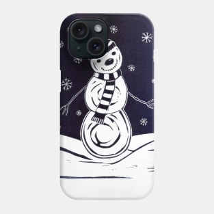 Christmas Snowman Linocut Phone Case